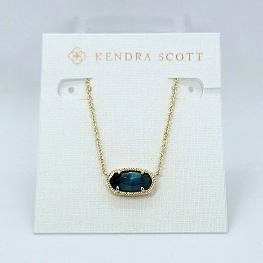 Kendra Scott Elisa Pendant Gold Necklace in Green Cat's Eye Stone